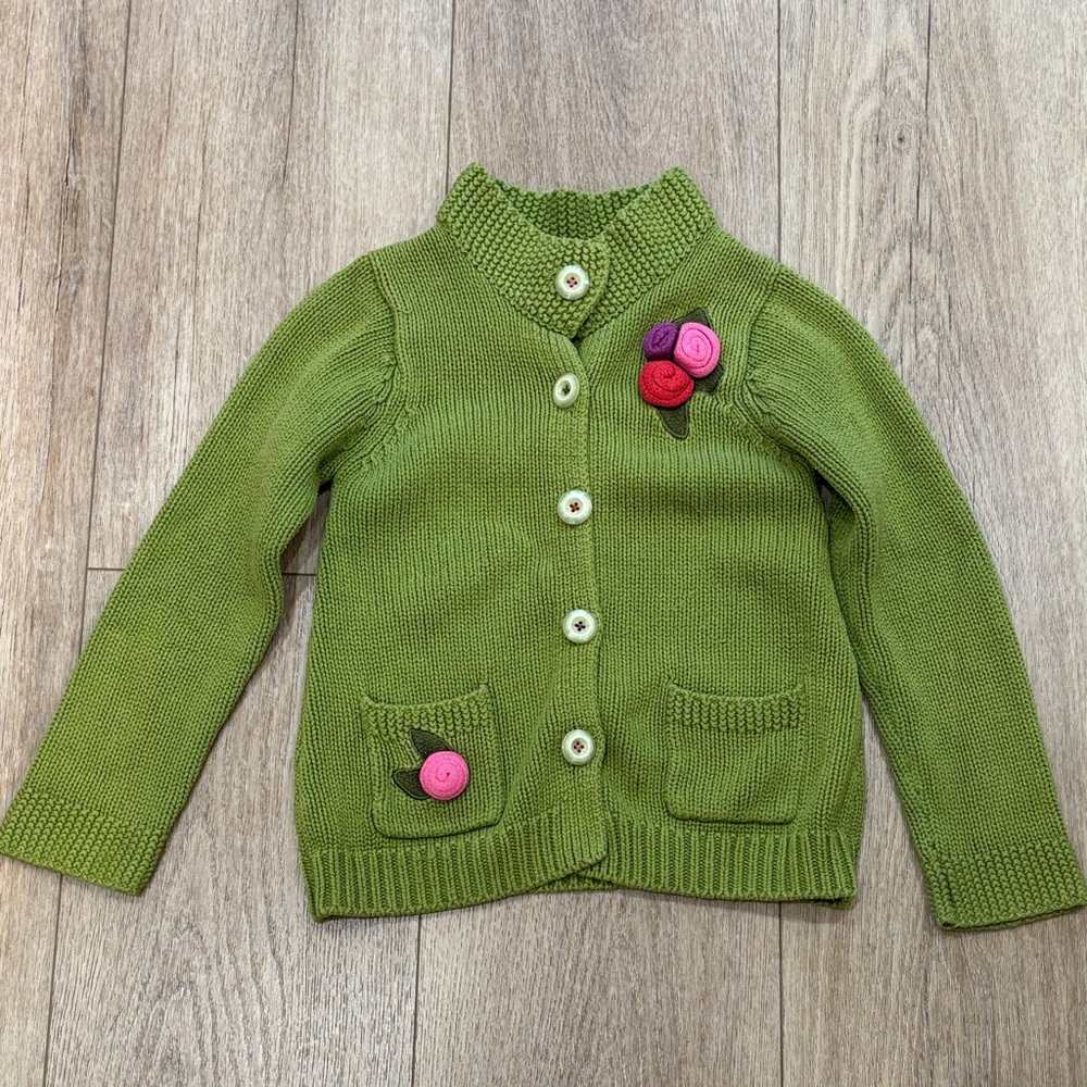 Maggie & Zoe Green Kids Cardigan with Pink Floral Details
